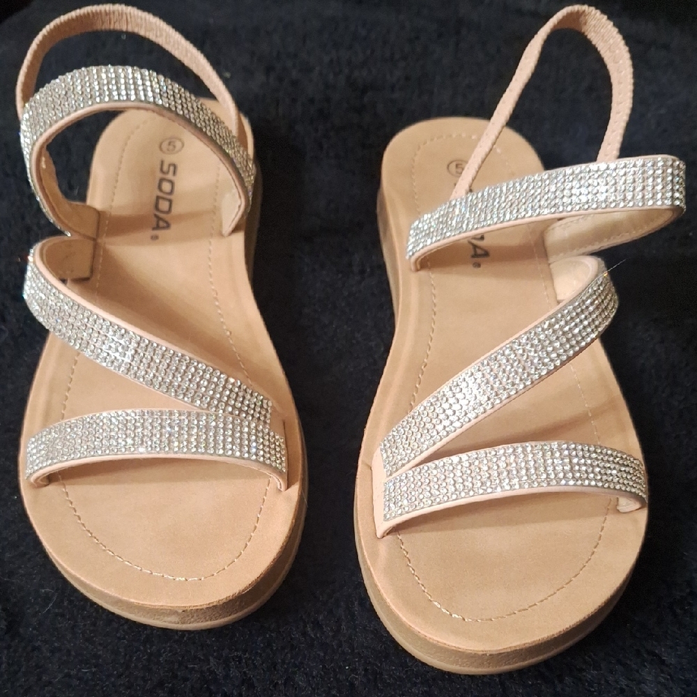 Soda Women's Beige Sandals with Glittering Straps